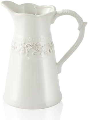 White Ceramic Pitcher Vase 85 Inch Farmhouse Decor Jug