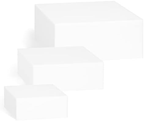 Red Co Glossy White Small Acrylic Cubic Display Riser Stands - 3 Pack