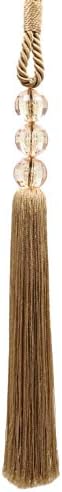 Sleek Curtain Tassel Tieback with Crystal Beads Dark Beige 95 Inch Tassel