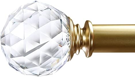 1 Inch Adjustable Curtain Rod with Crystal Diamond Ball Finials Gold