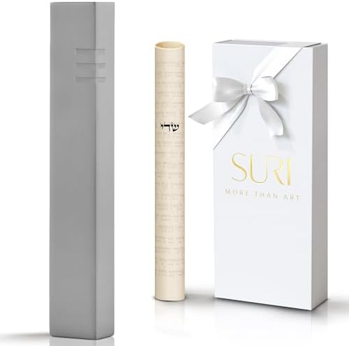 SURI Modern Concrete Mezuzah Case with Scroll and Gift Box