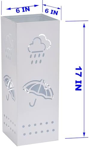 Metal Umbrella Stand for Entryway 6x6x17 Inch White Square Organizer