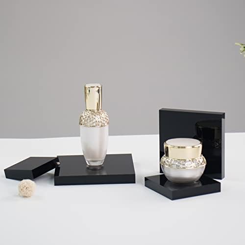 4Pcs Acrylic Square Display Stand Black Polished Cube Jewelry Showcase