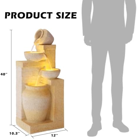 4-Tier Indoor Outdoor Water Feature Fountain with LED Lights Yellow