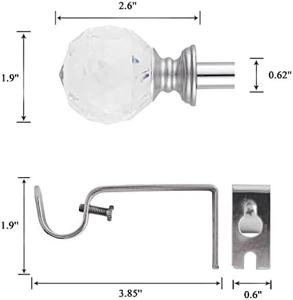 BOOM JOG Acrylic Ball Finials Curtain Rod Set Chrome 28-48 Inch
