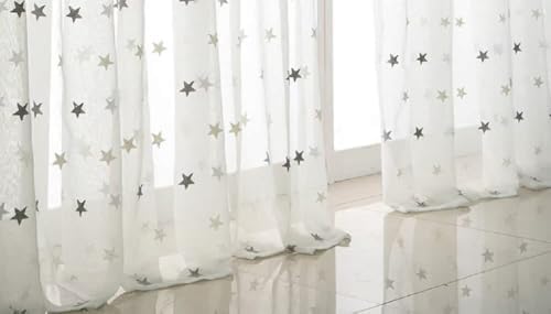 Iuokuby Children Star Cotton Thread Embroidery Rod Pocket Curtains