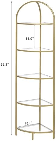 Homhedy 5-Tier Corner Shelf Stand with Gold Finish