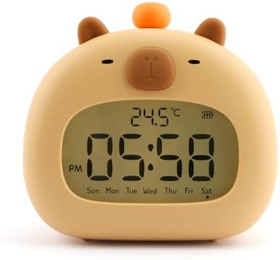 Capybara Kids Alarm Clock with Night Light and 3 Alarm Modes
