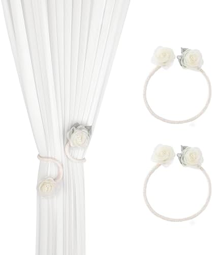 Handmade Artificial Rose Flower Curtain Holdbacks - Beige