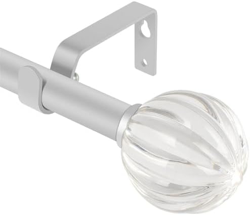 DAINTIER Curtain Rod 36-66 Inch Matte Silver Crystal Finial