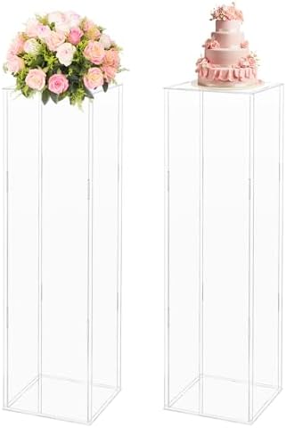 2PCS Clear Acrylic Cube Pedestal Display Stand