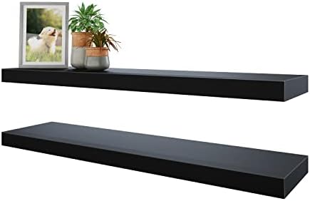 BAMEOS Floating Shelves Set of 2 - Black Wall Mounted Wooden Shelves