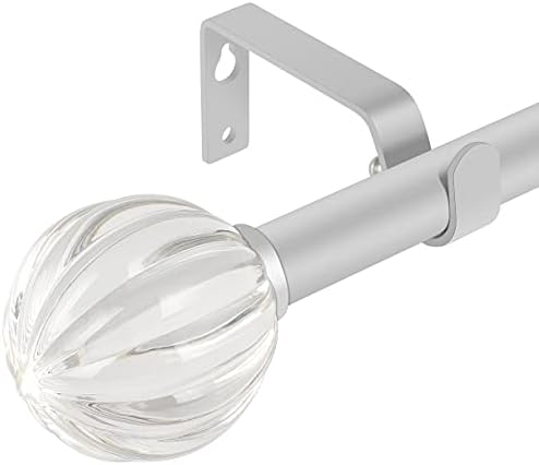 DAINTIER 34 Inch Single Window Curtain Rod with Crystal Acrylic Finial Matte Silver