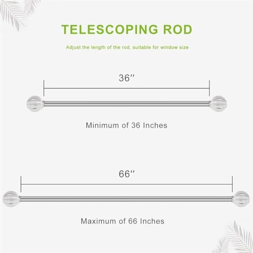DAINTIER Curtain Rod 36-66 Inch Matte Silver Crystal Finial