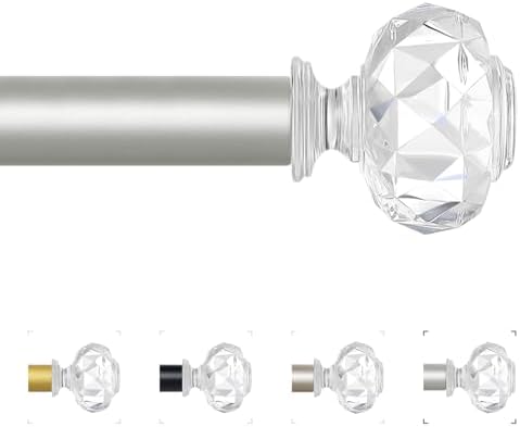TVWOO Silver Crystal Curtain Rods 18-45 Inch Adjustable