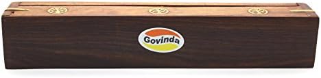 Govinda Wooden Coffin Incense Burner with Brass Inlays