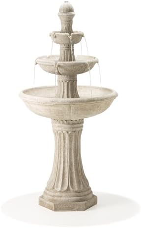 Glitzhome Three Tier Outdoor Floor Fountain with LED Lights and Pump