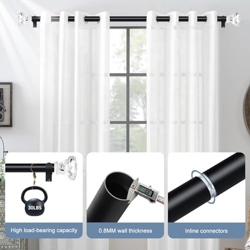 TVWOO Matte Black Crystal Window Rods 66-120 Inch
