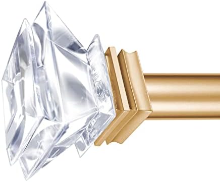 Adjustable 1 Inch Curtain Rods with Gold Square Crystal Finials