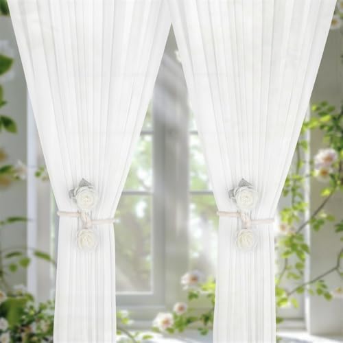 Handmade Artificial Rose Flower Curtain Holdbacks - Beige