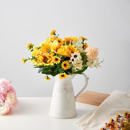 White Ceramic Pitcher Vase 85 Inch Farmhouse Decor Jug