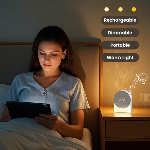 LOCZAR White Noise Alarm Clock with Night Light and Bluetooth Speaker