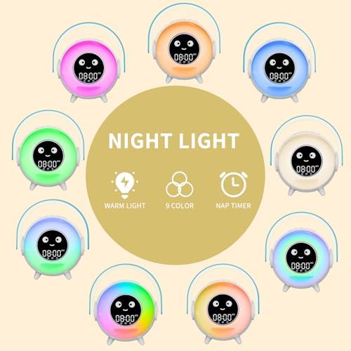 LOVME Toddler Sleep Training Alarm Clock with Night Light and Bluetooth Speaker