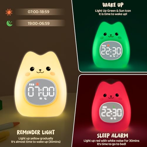 Cute Cat Alarm Clock with Night Light for Kids