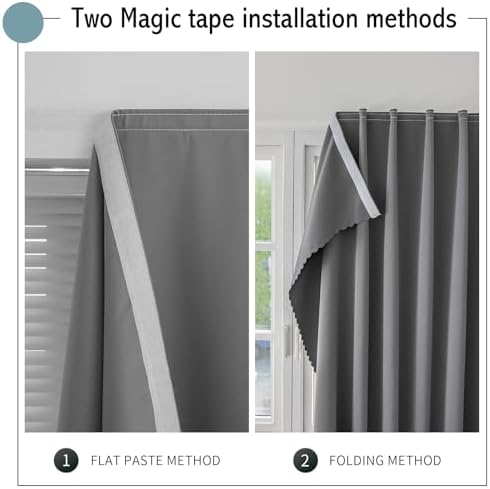 Jilron Magic Tape Blackout Curtains No Drill 2 Panels