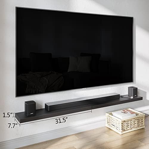 BAMEOS Floating Shelves Set of 2 - Black Wall Mounted Wooden Shelves