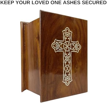 Handcrafted Wooden Urn with Black White Cross Engraving