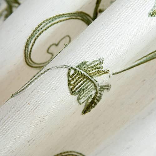 VOGOL Beige Panel Curtains with Green Vines Embroidery for French Doors