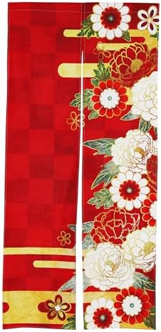 Noren Japanese Doorway Curtain with Tree Peony Design