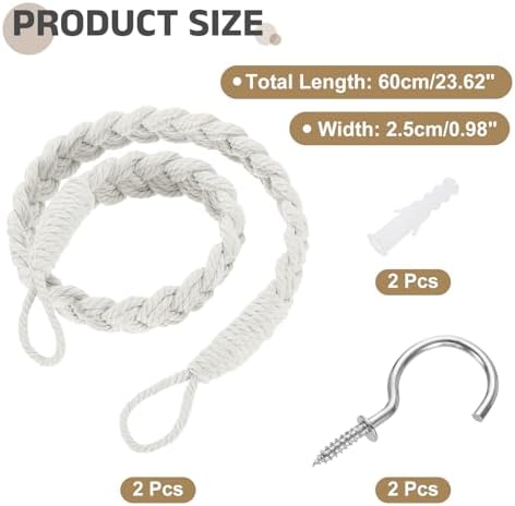 Uxcell 2Pcs Cotton Rope Curtain Tiebacks with Metal Hooks