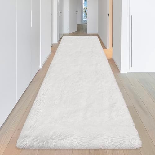 Fluffy Runner Rug for Kids Bedroom 3x10ft White