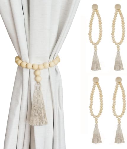 Magnetic Tassel Curtain Tiebacks - Set of 4 Beige