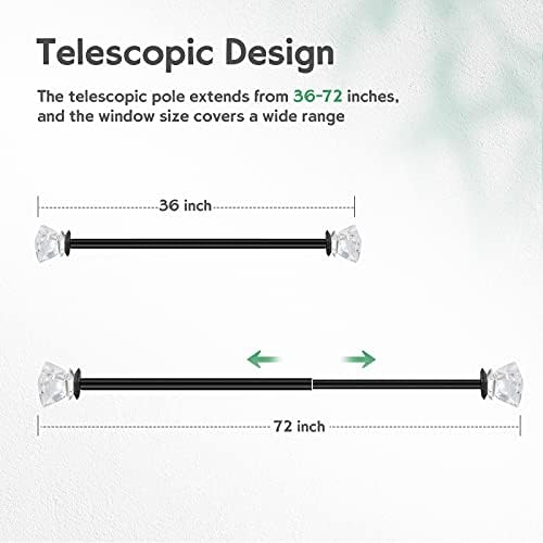1 Inch Adjustable Curtain Rod with Diamond Finial Matte Black
