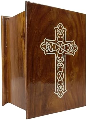 Handcrafted Wooden Urn with Black White Cross Engraving