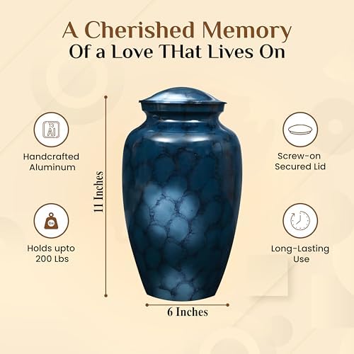 Alpha Living HOME Handcrafted Urn with Marble Finish Blue