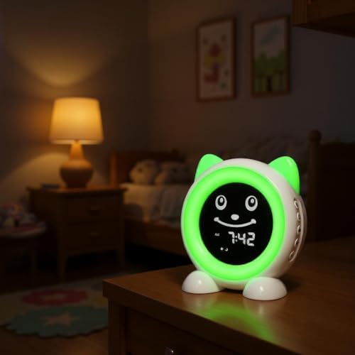 IQ Cat Sleep Training Clock with Night Light and Dual Alarm