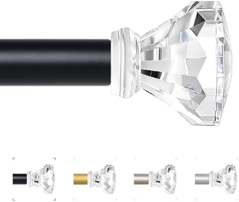 TVWOO Matte Black Crystal Window Rods 66-120 Inch