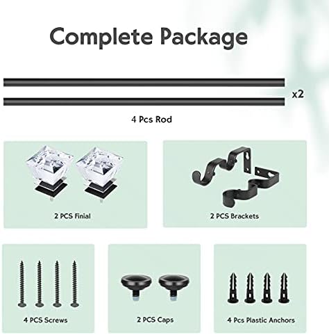 1 Inch Adjustable Curtain Rod with Diamond Finial Matte Black