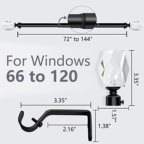 SOMINS 34 Inch Adjustable Curtain Rods Black 72-144 In