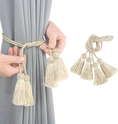 Elegant Curtain Tiebacks with Tassel Beige 2 Pack