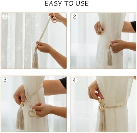Boho Beige Curtain Tiebacks Holders 4 Pack