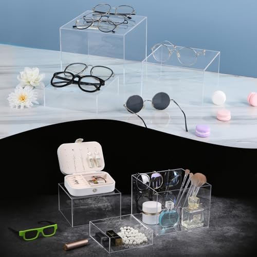 3 Pack Acrylic Risers Display Stands for Jewelry and Collectibles