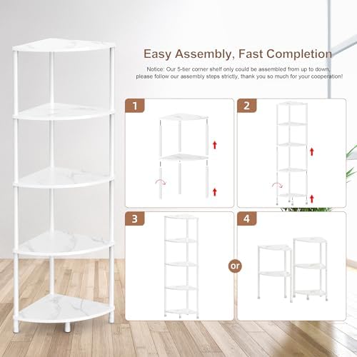 Greatseas 5 Tier Marble White Corner Shelf Stand