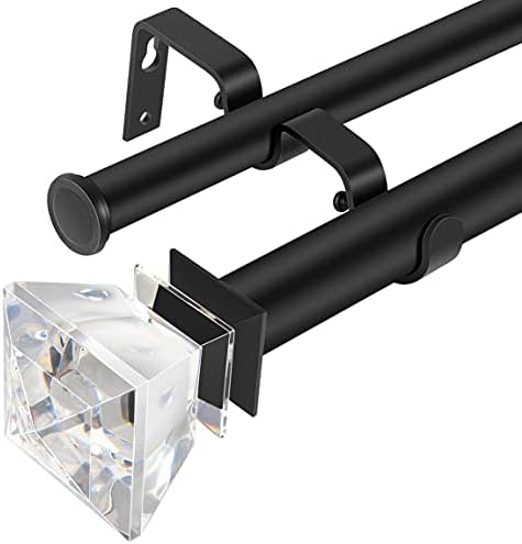 1 Inch Adjustable Curtain Rod with Diamond Finial Matte Black