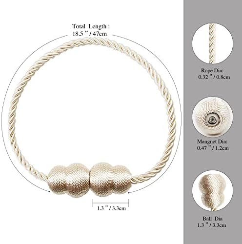Hangtty Magnetic Curtain Tiebacks 6 Pack Beige
