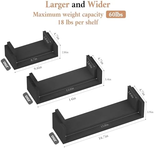 SRIWATANA Floating Shelves Wall Mounted Black